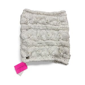 Betsey Johnson White Knit  Neck Gaiter/Warmer with Silver Heart and Pearl Accent